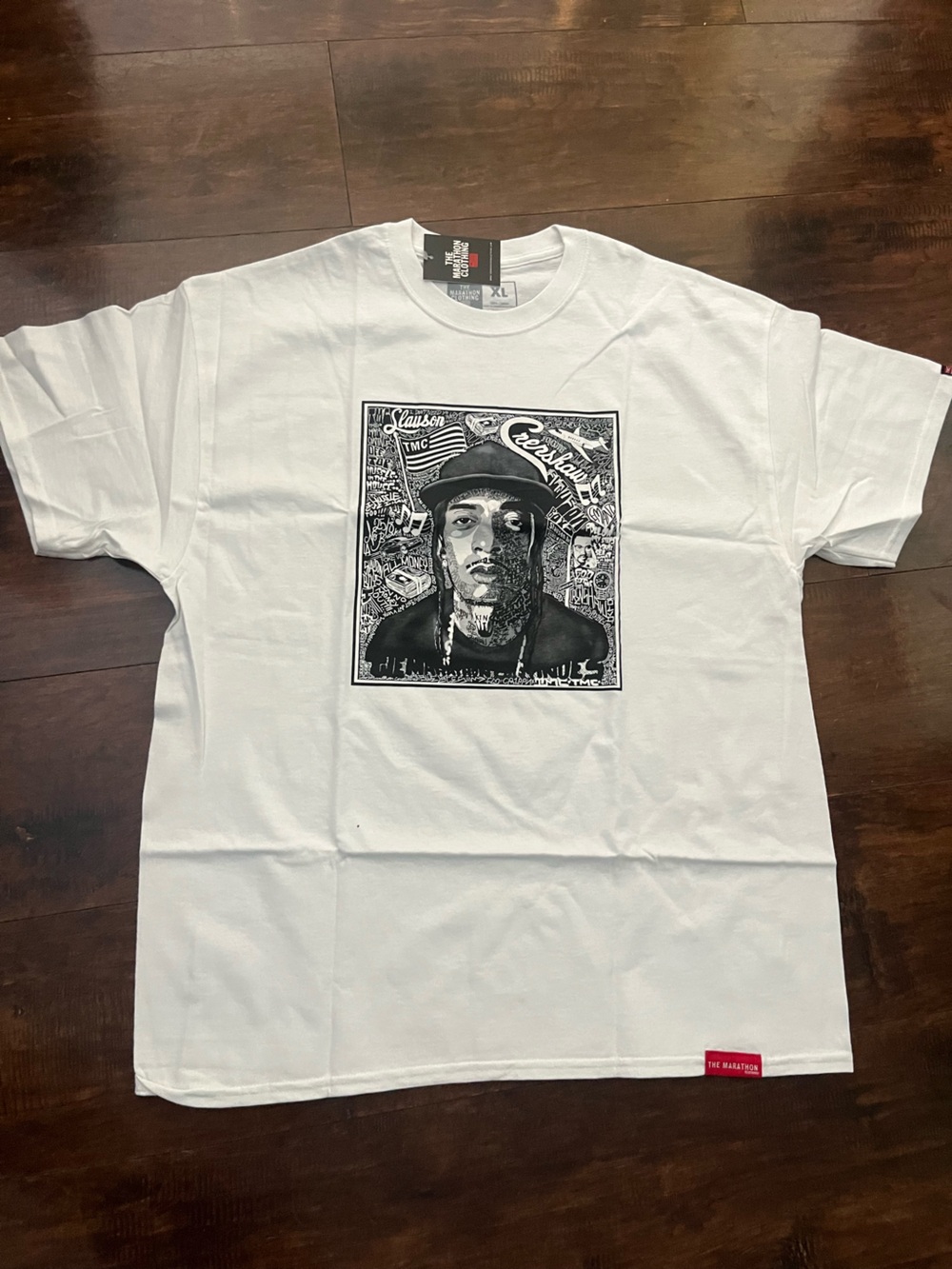 The Marathon Clothing White Short Sleeve Tee with Black Portrait Graphic